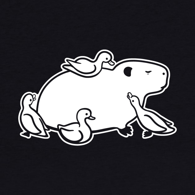Capybara chilling with Ducks in white ink by croquis design